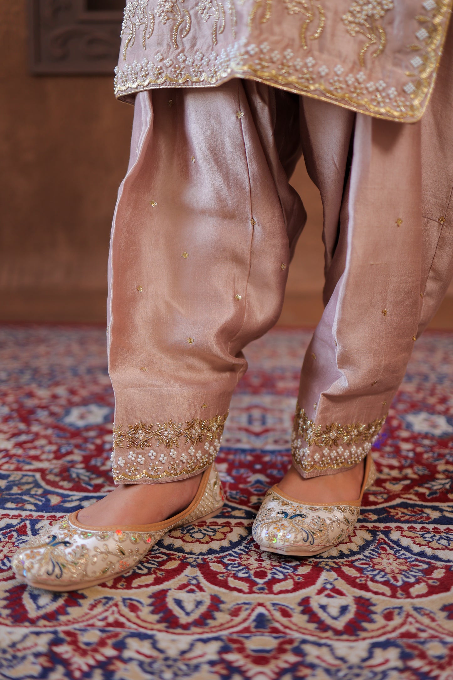 Peach Embroidered Churidar Set