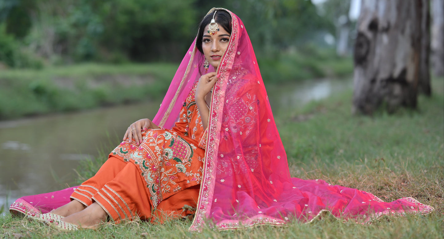 Multicolor Embroidered Orange Salwar Suit