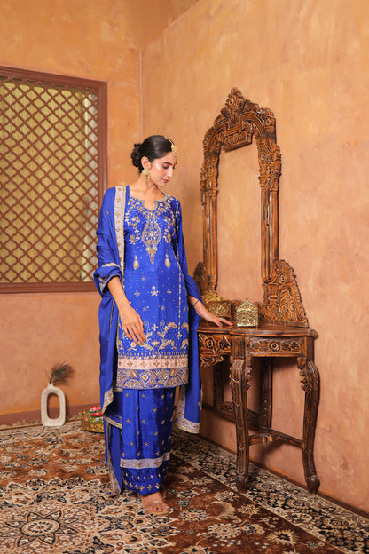 Royal Sapphire Zardozi Suit