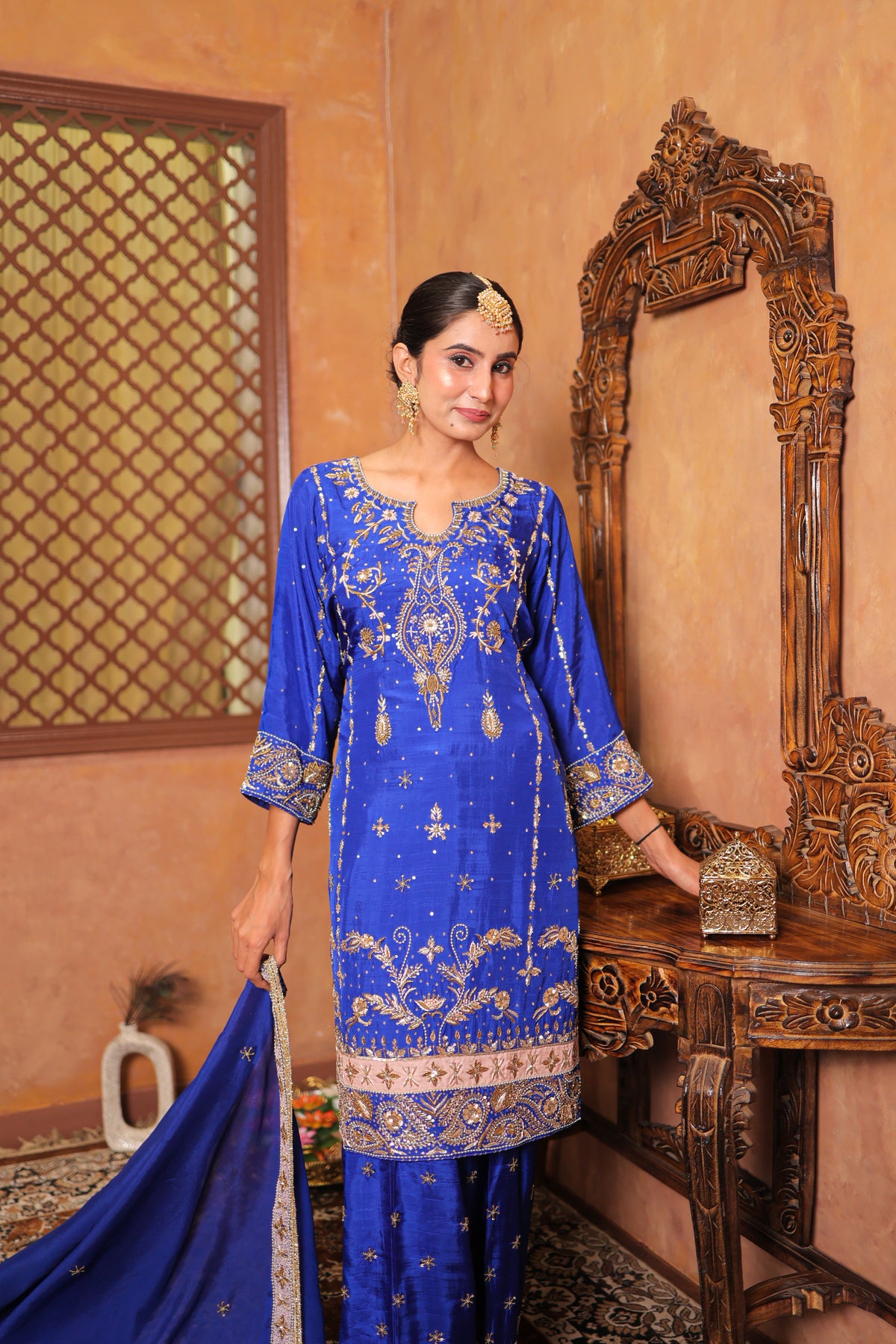 Royal Sapphire Zardozi Suit