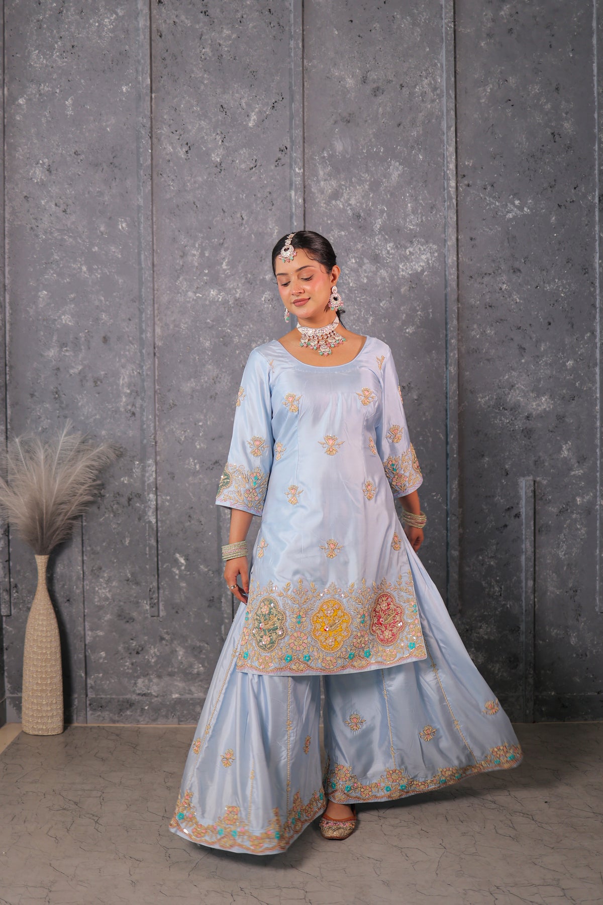 Powder Blue Sharara Set