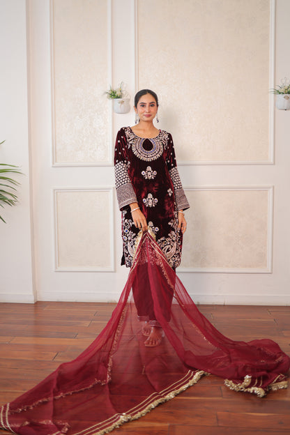 Maroon Regalia Velvet Suit