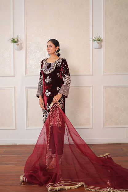 Maroon Regalia Velvet Suit