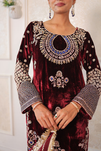 Maroon Regalia Velvet Suit