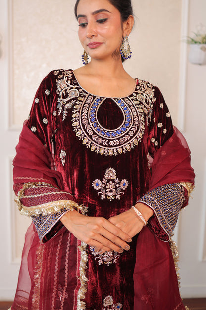 Maroon Regalia Velvet Suit