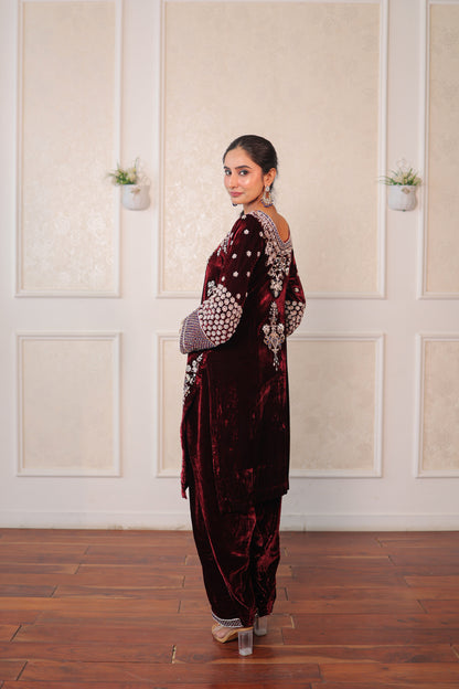 Maroon Regalia Velvet Suit