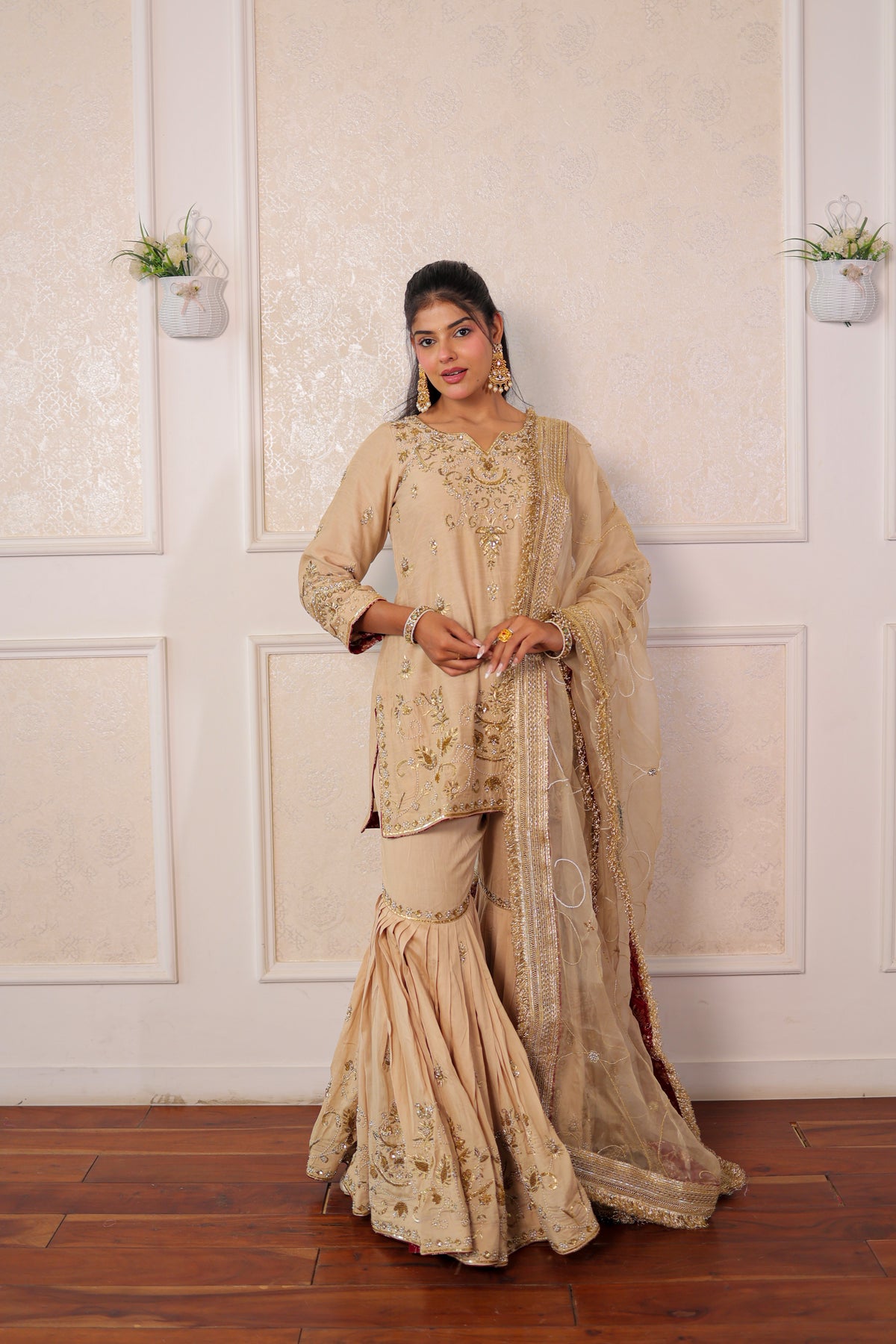 Champagne Zardozi Gharara Set
