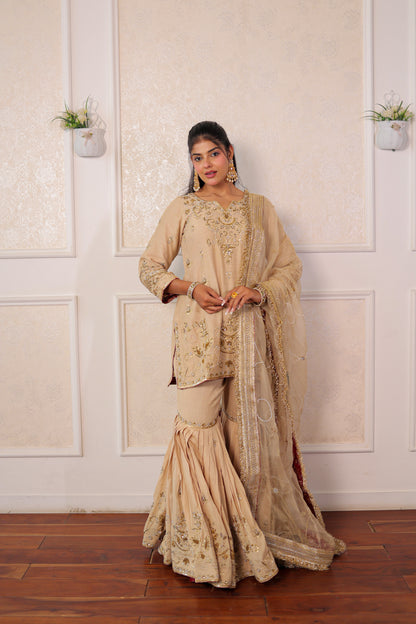 Champagne Zardozi Gharara Set