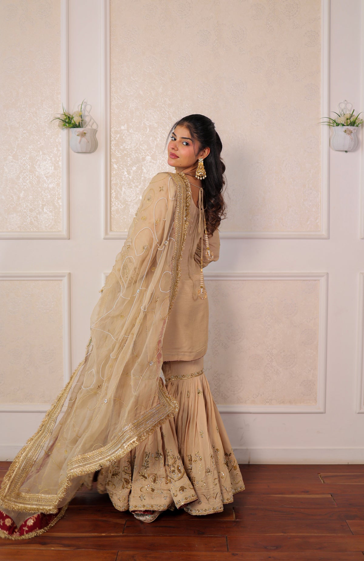 Champagne Zardozi Gharara Set