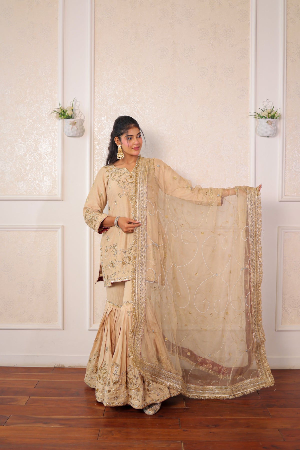 Champagne Zardozi Gharara Set