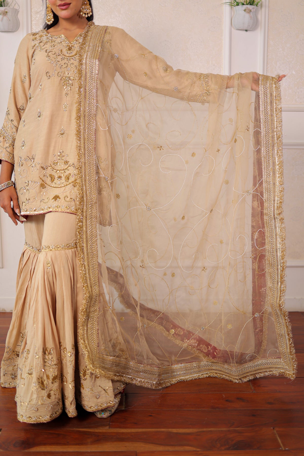 Champagne Zardozi Gharara Set