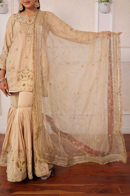 Champagne Zardozi Gharara Set