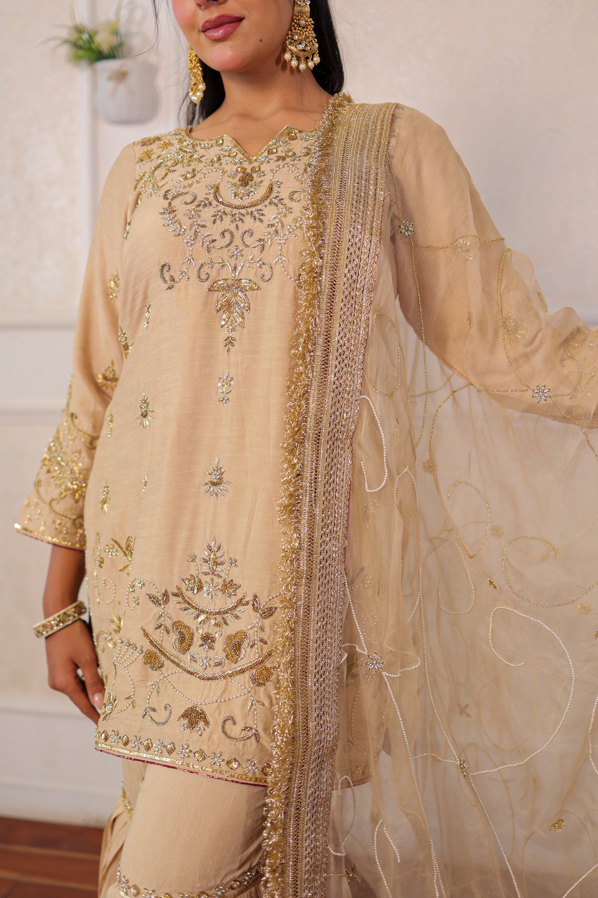 Champagne Zardozi Gharara Set