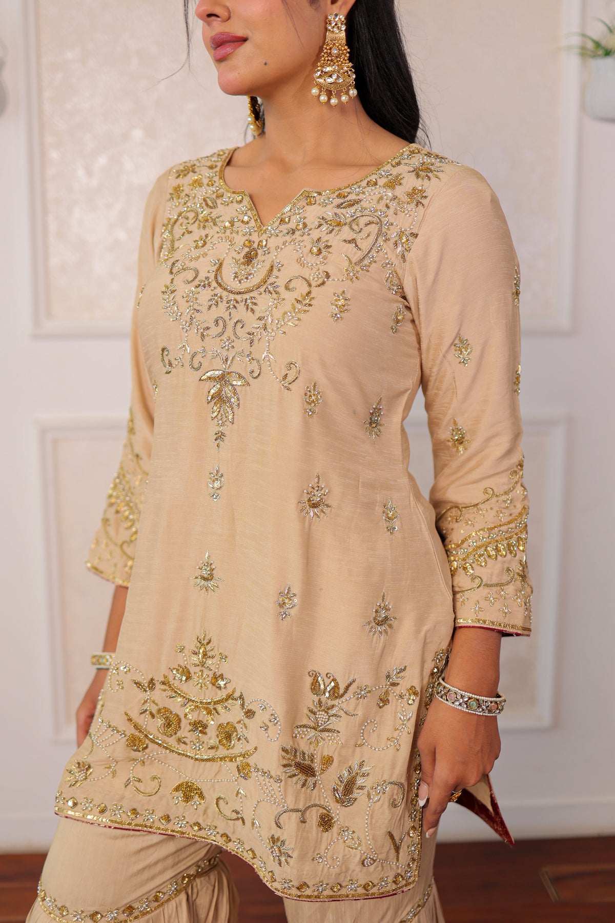 Champagne Zardozi Gharara Set