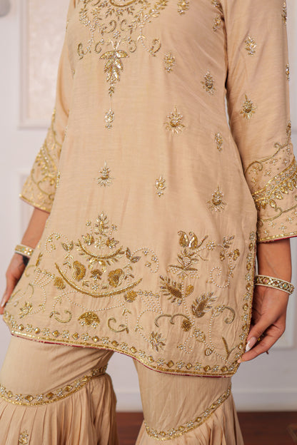 Champagne Zardozi Gharara Set