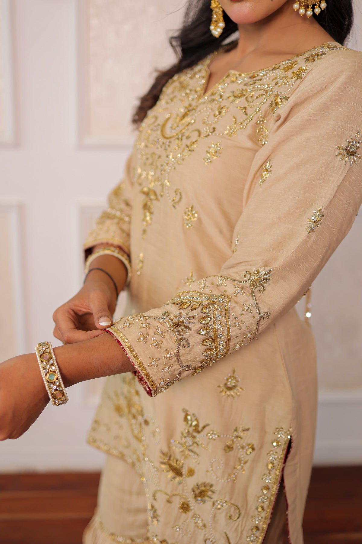 Champagne Zardozi Gharara Set