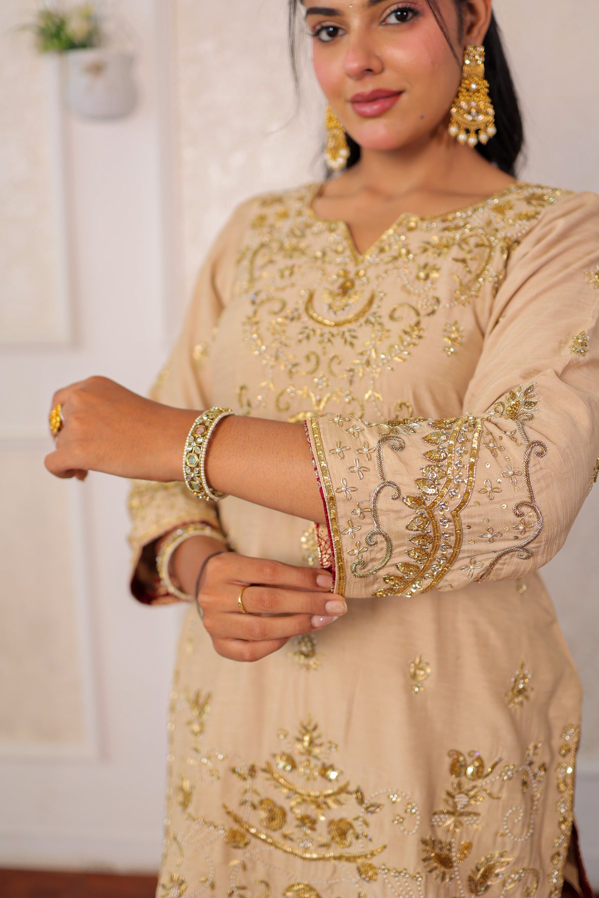 Champagne Zardozi Gharara Set