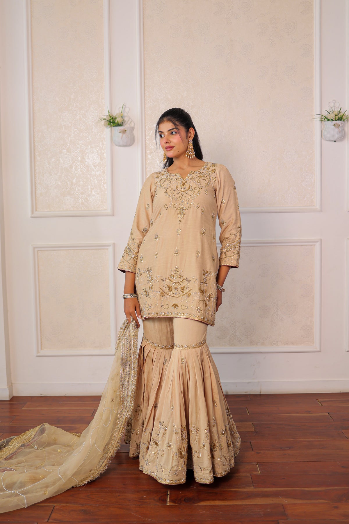 Champagne Zardozi Gharara Set