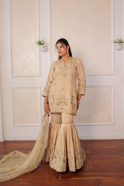 Champagne Zardozi Gharara Set