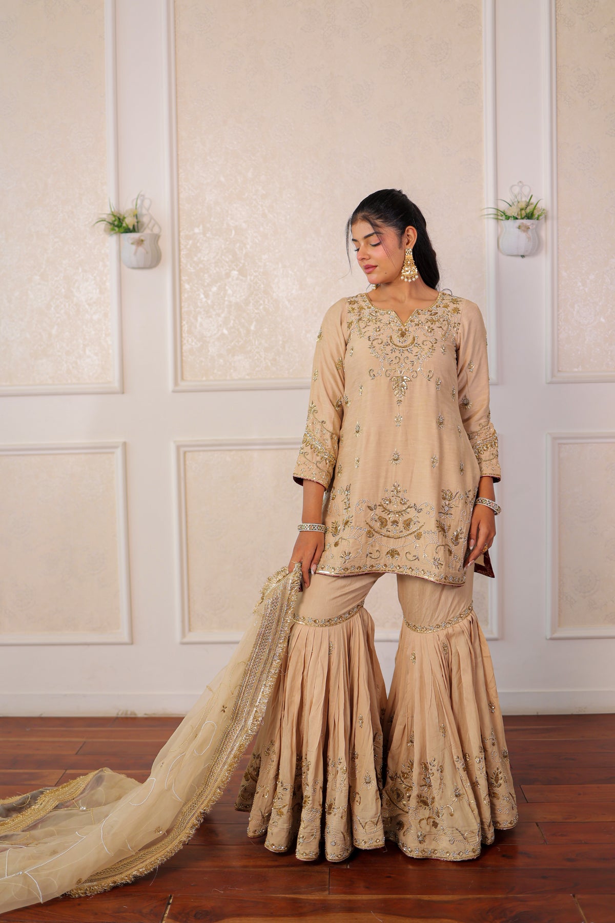 Champagne Zardozi Gharara Set