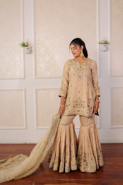 Champagne Zardozi Gharara Set