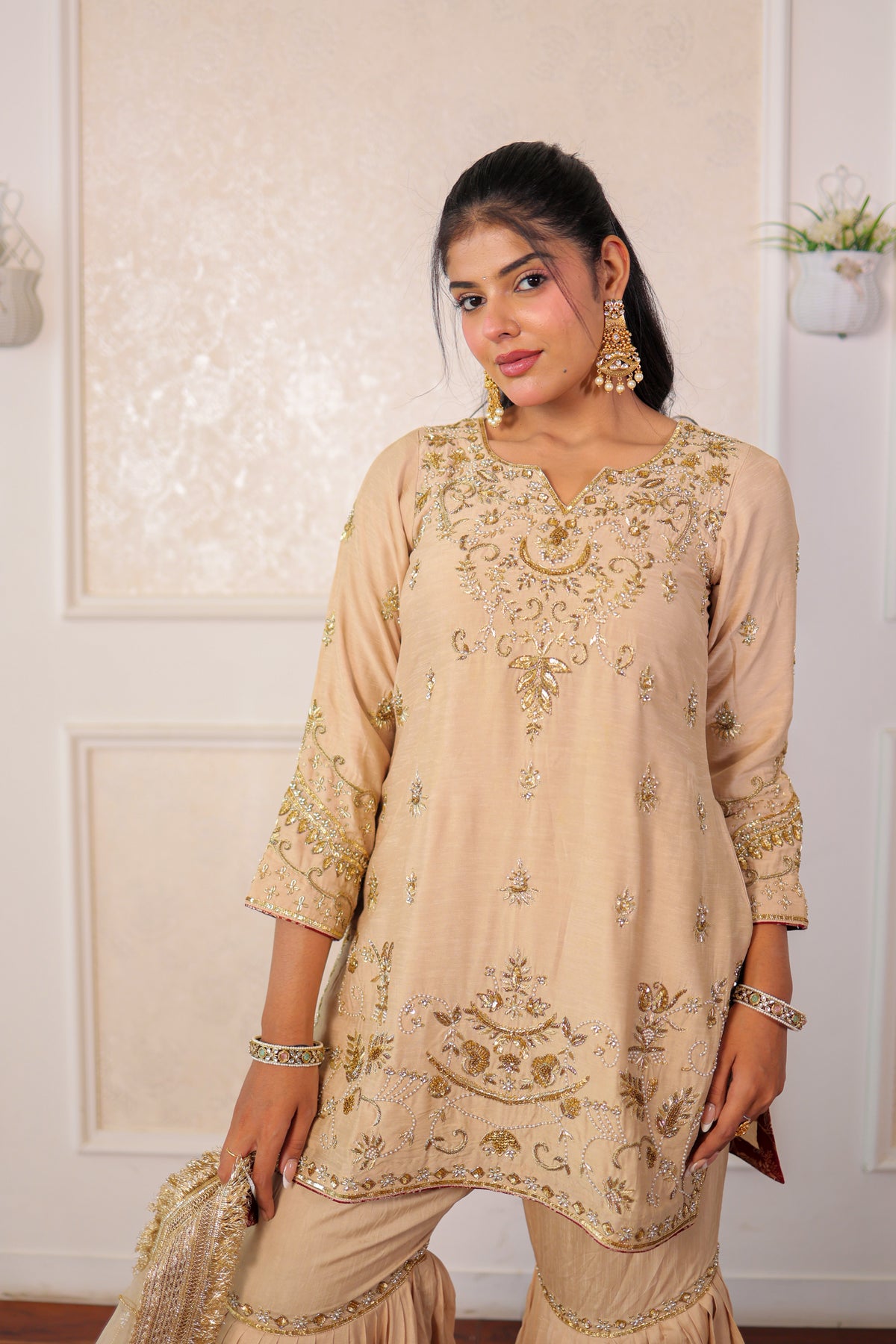 Champagne Zardozi Gharara Set