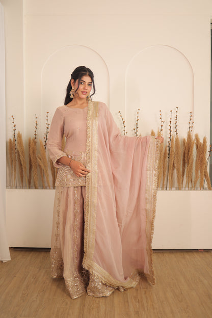 Dusty Rose Peacock Sharara Set
