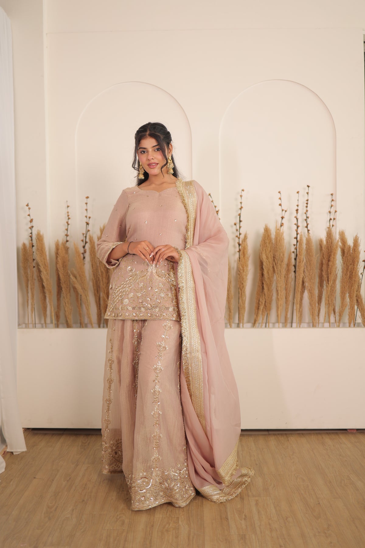 Dusty Rose Peacock Sharara Set