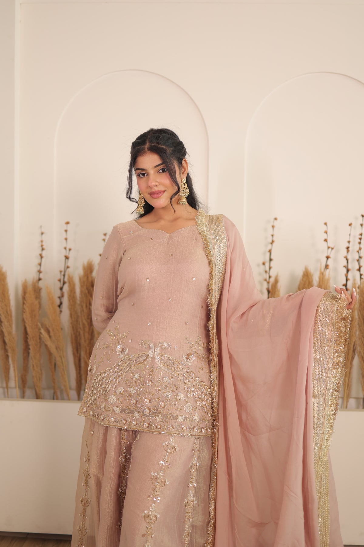 Dusty Rose Peacock Sharara Set