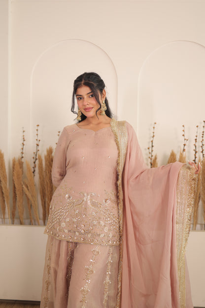 Dusty Rose Peacock Sharara Set