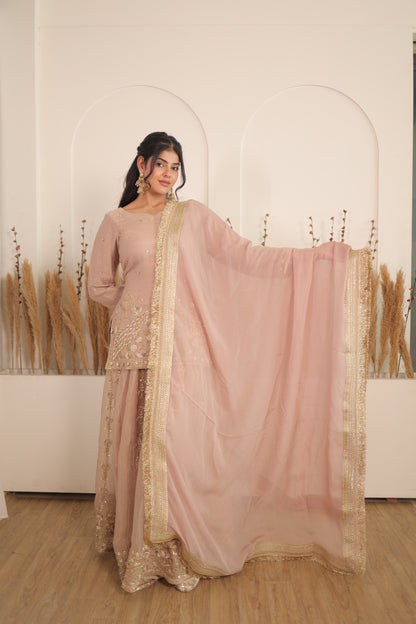 Dusty Rose Peacock Sharara Set