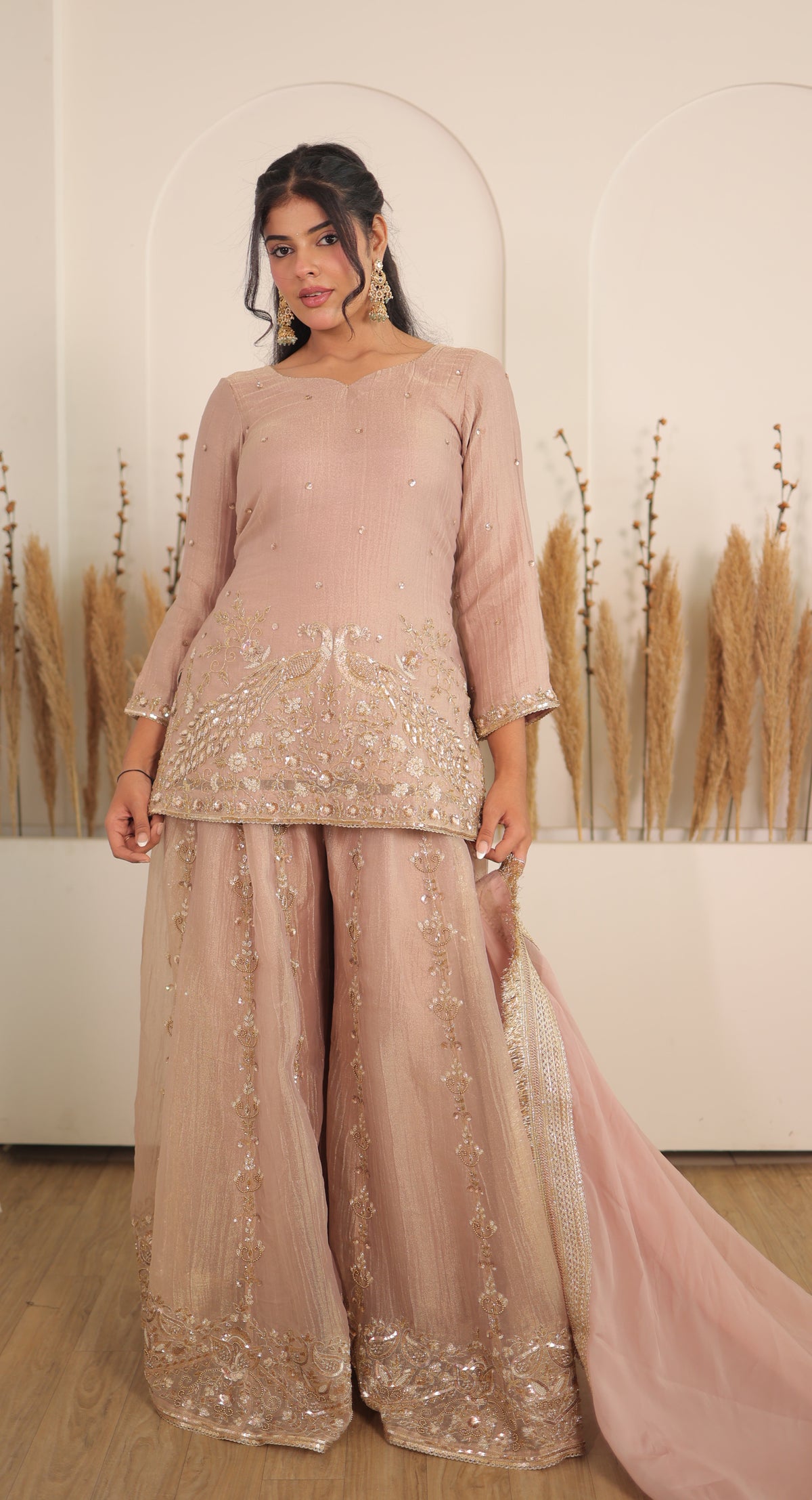 Dusty Rose Peacock Sharara Set