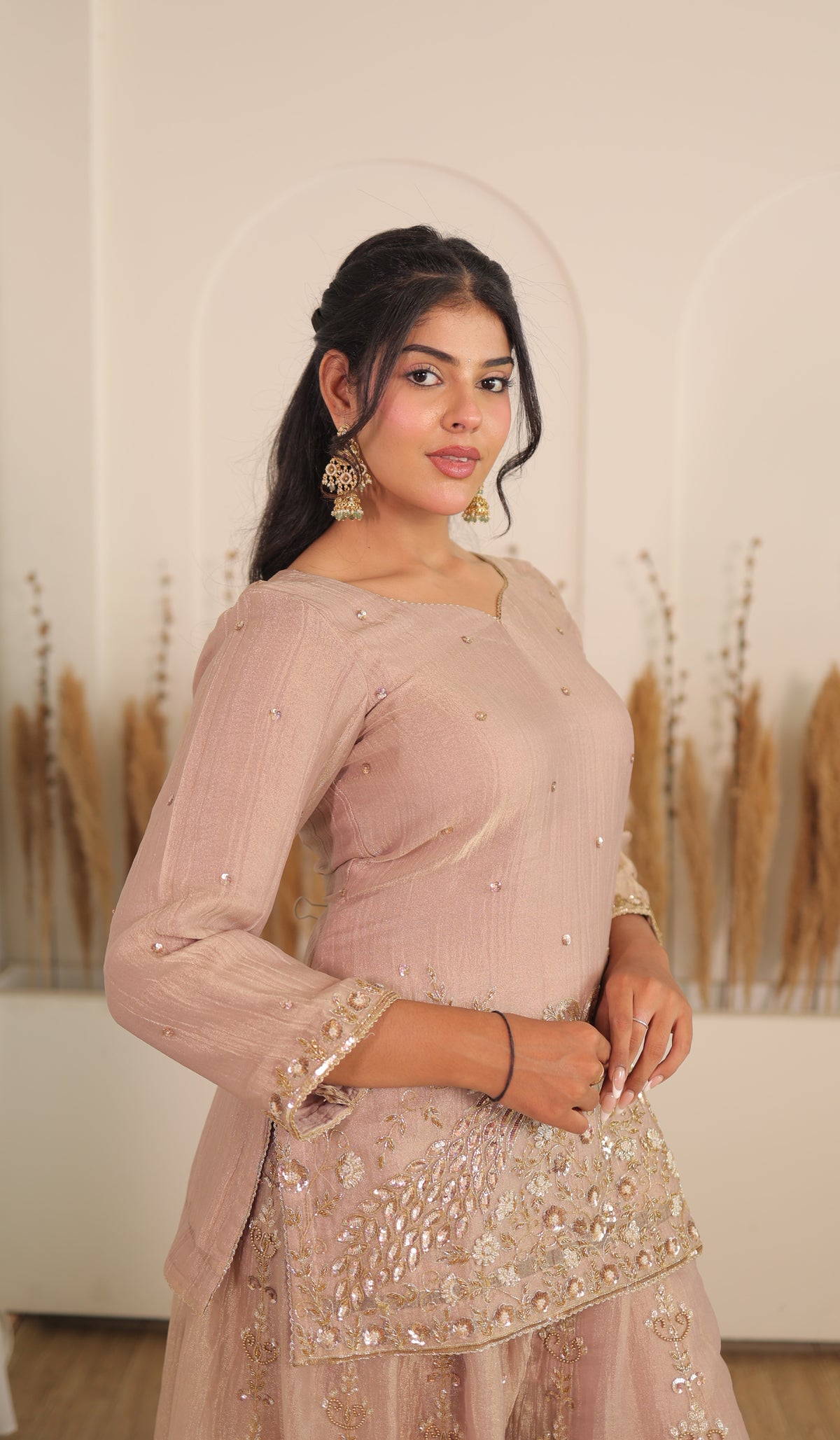Dusty Rose Peacock Sharara Set