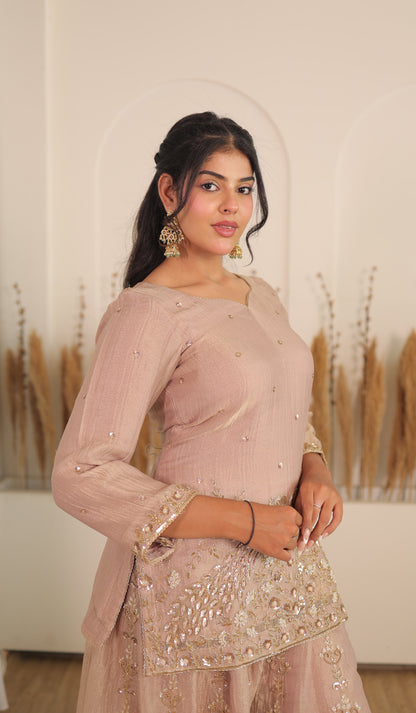 Dusty Rose Peacock Sharara Set