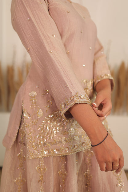 Dusty Rose Peacock Sharara Set