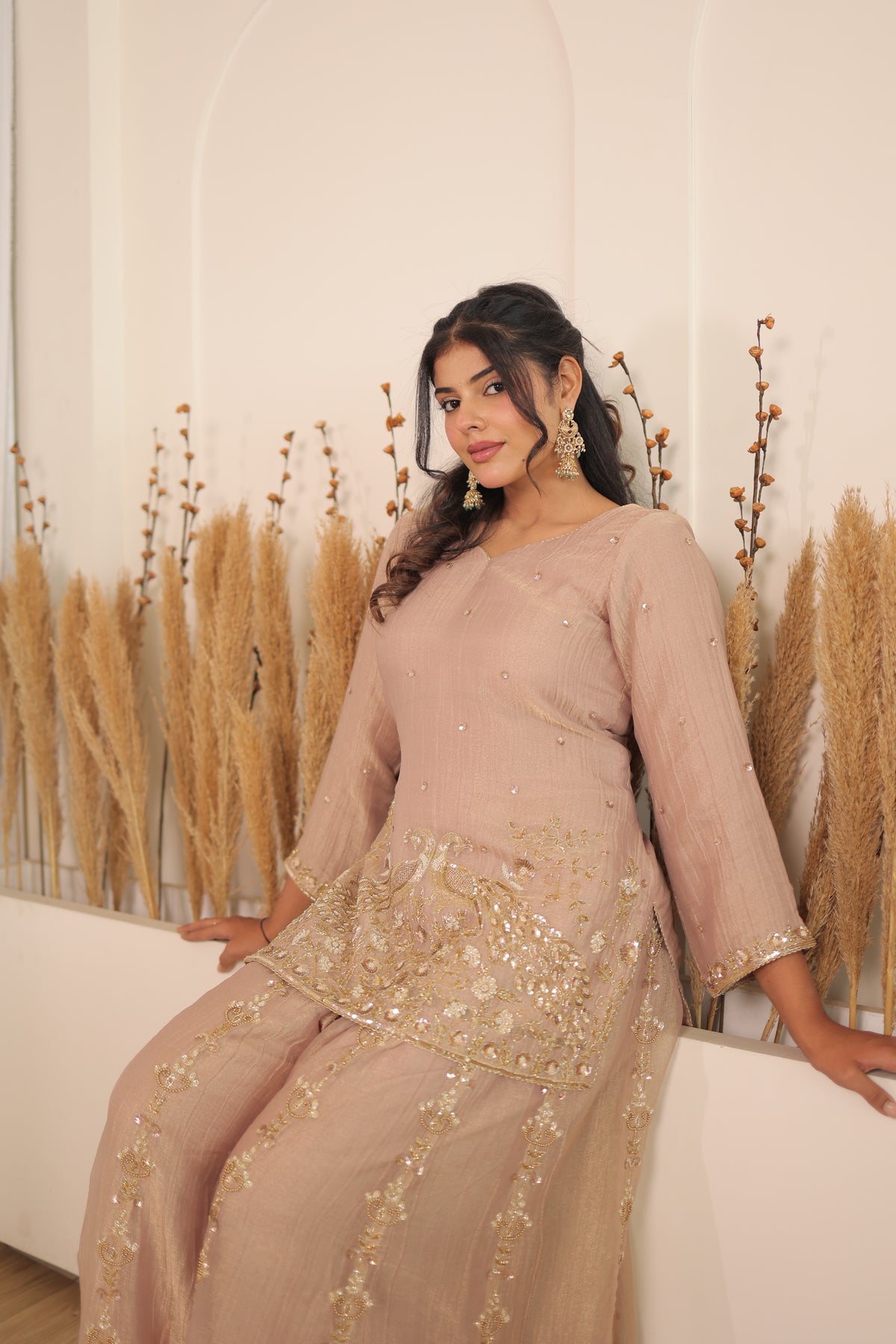 Dusty Rose Peacock Sharara Set