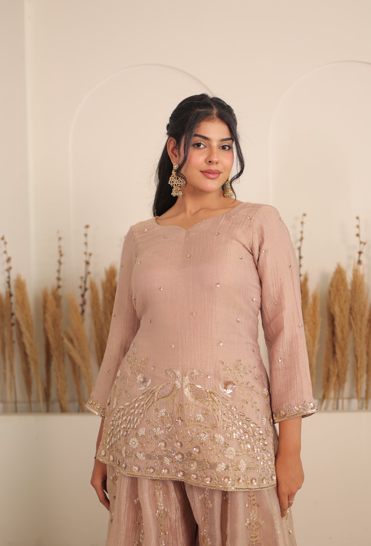 Dusty Rose Peacock Sharara Set