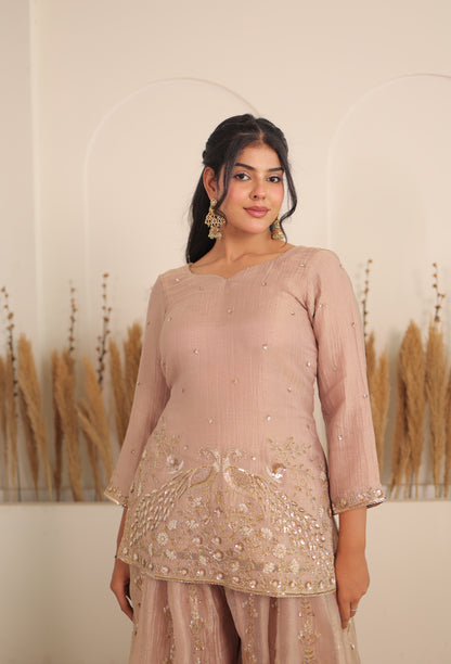 Dusty Rose Peacock Sharara Set