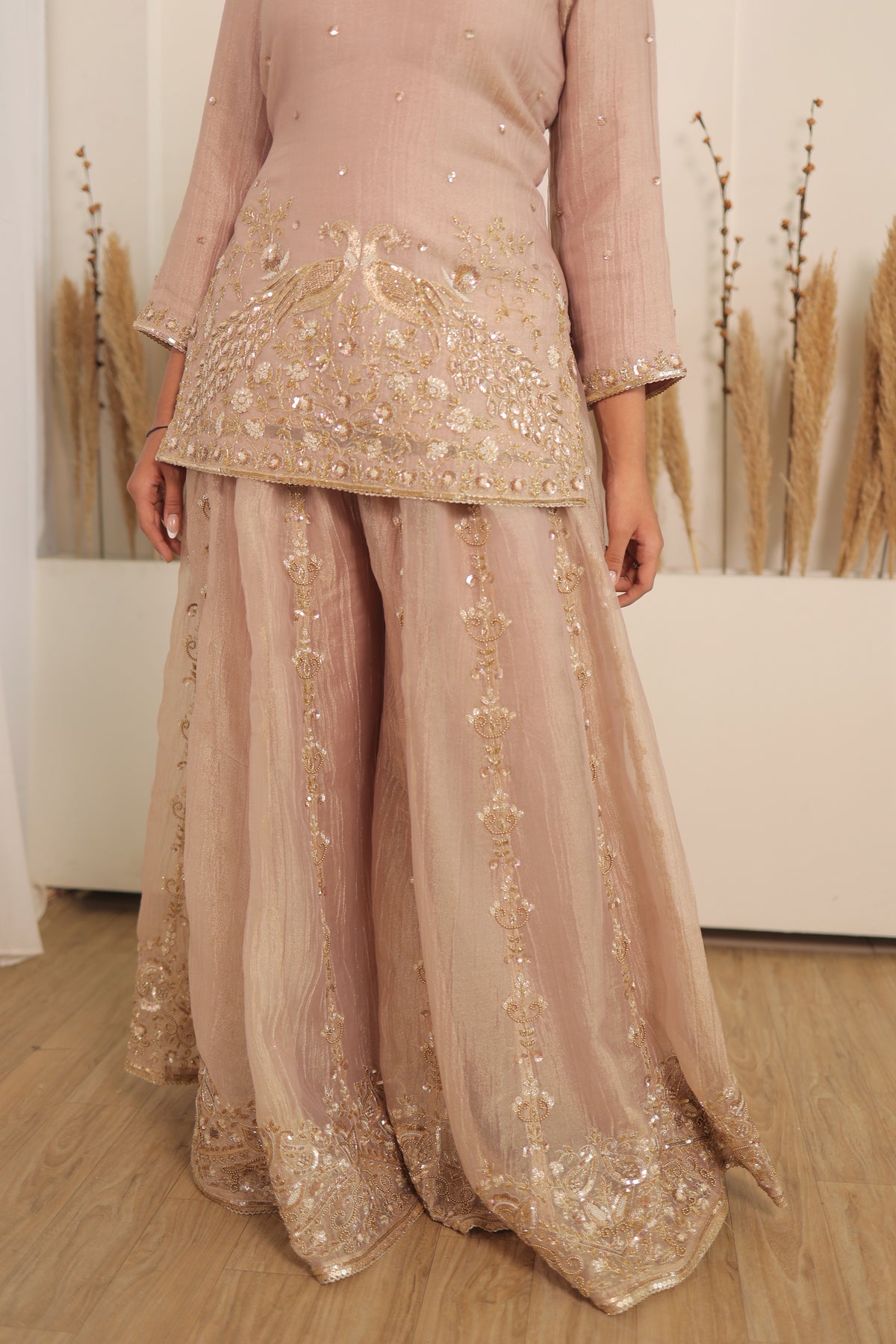 Dusty Rose Peacock Sharara Set