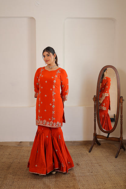 Flame Orange Gharara Suit