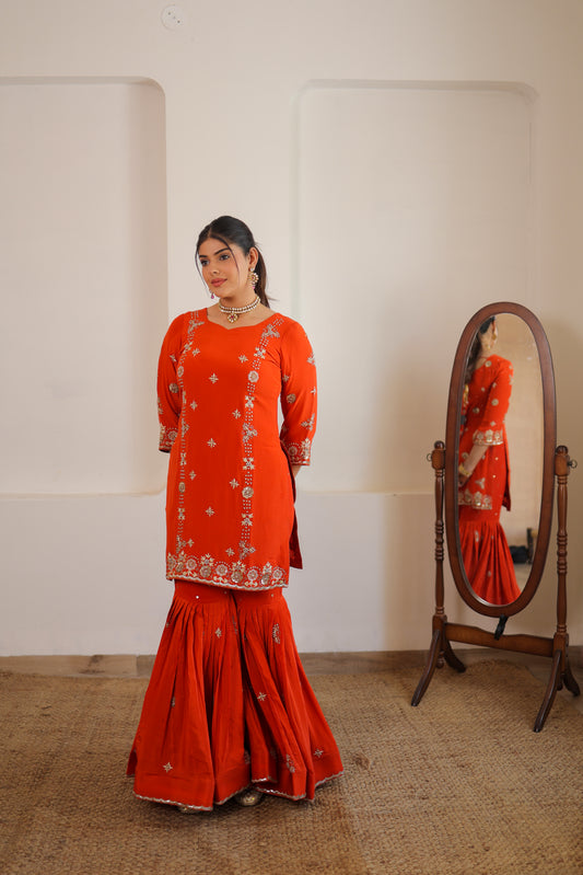 Flame Orange Gharara Suit