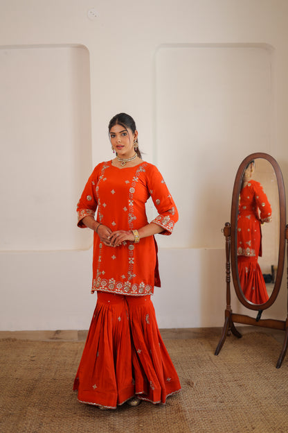 Flame Orange Gharara Suit