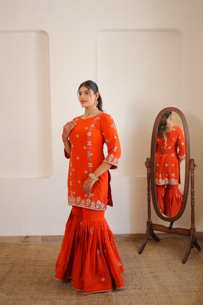 Flame Orange Gharara Suit