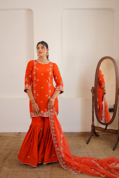Flame Orange Gharara Suit