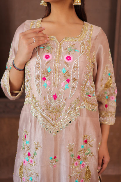 Peach Embroidered Churidar Set