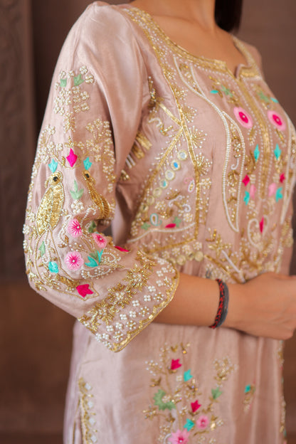Peach Embroidered Churidar Set