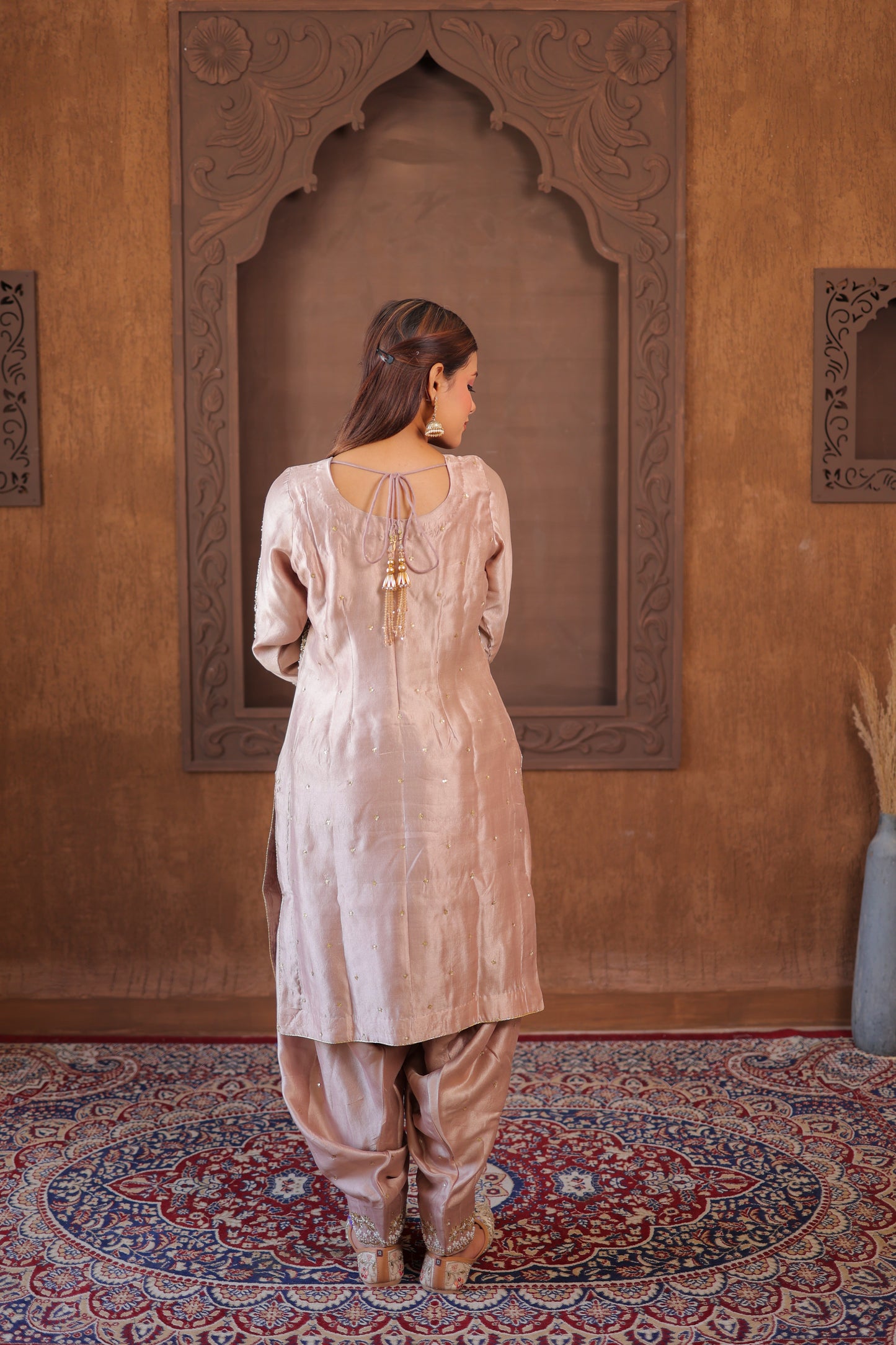 Peach Embroidered Churidar Set