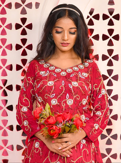 Royal Maroon Gown with Gold Embroidery