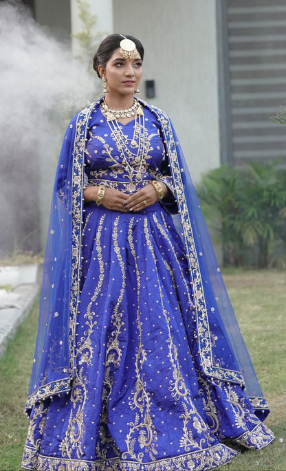Elegant Blue Lehenga with Silver Embroidery