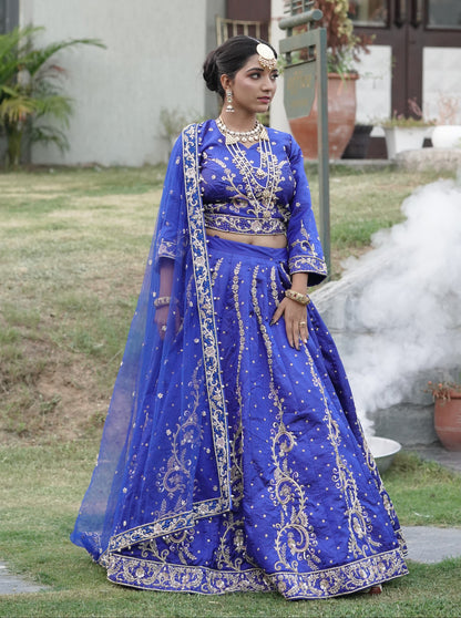 Elegant Blue Lehenga with Silver Embroidery